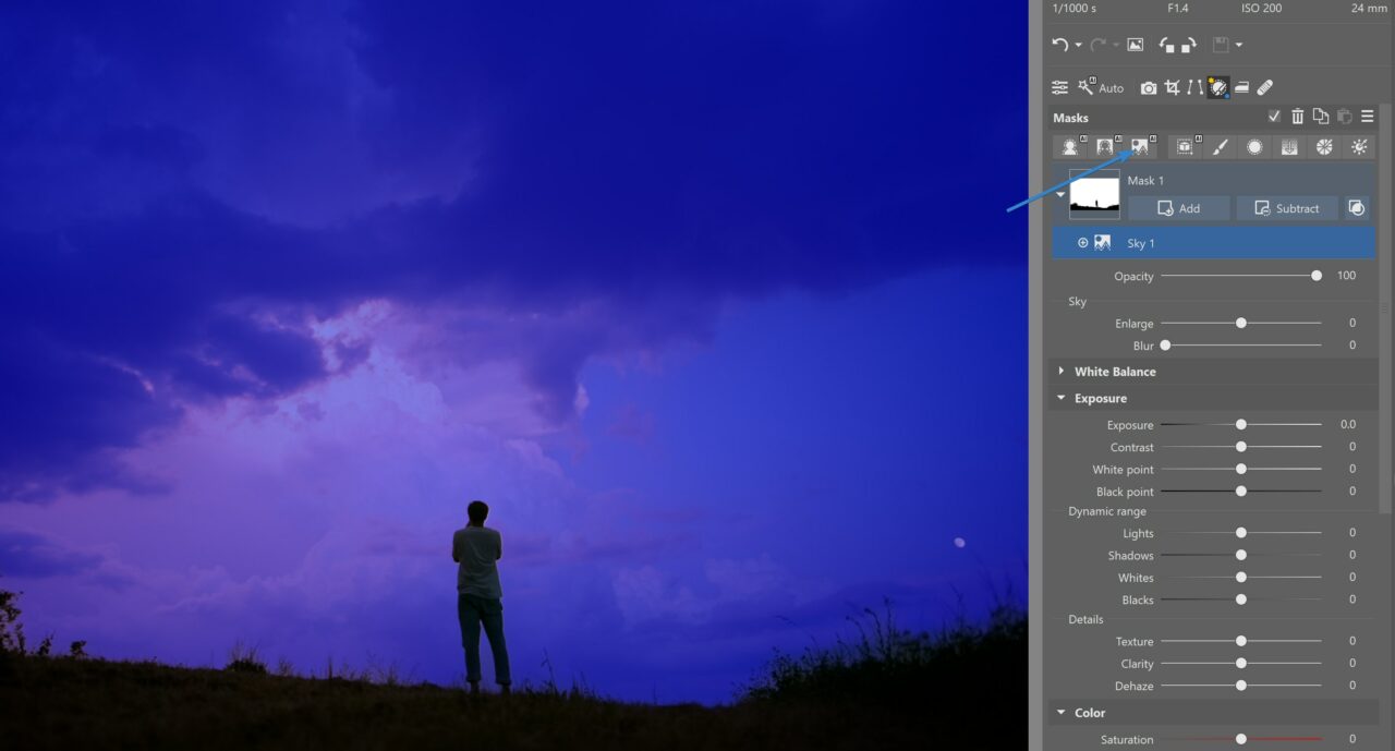AI masks: sky selecting tool in Zoner Studio
