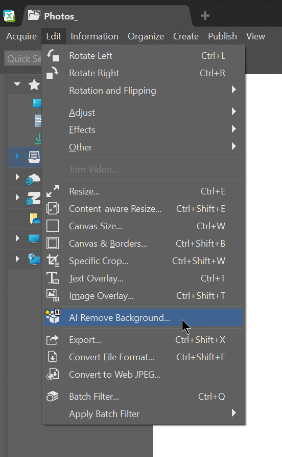 Remove Backgrounds, AI, main menu